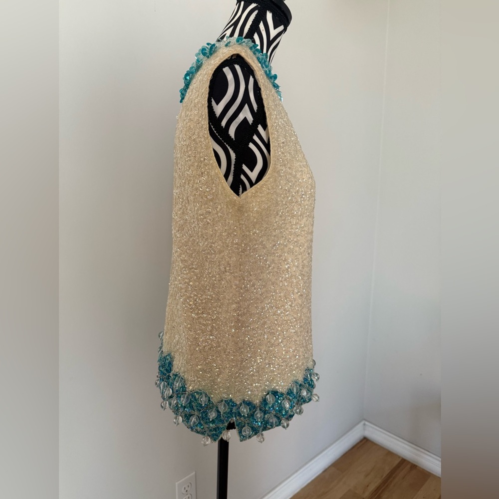 Vintage 50s 60s Mod Sequined and Beaded Zip Back Top - Picture 3 of 17